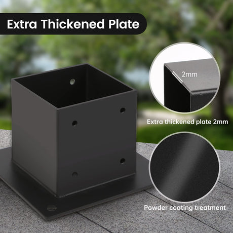 Grehitk 4×4 Post Base 4 Pcs,Deck Post Brackets,Inner Size 3.5"x3.5" Thick Steel Fence Post Anchor Base,Black Powder Coated Heavy Fence Post,for Supports Porch Railing Post Holders Pergola Brackets Grehitk