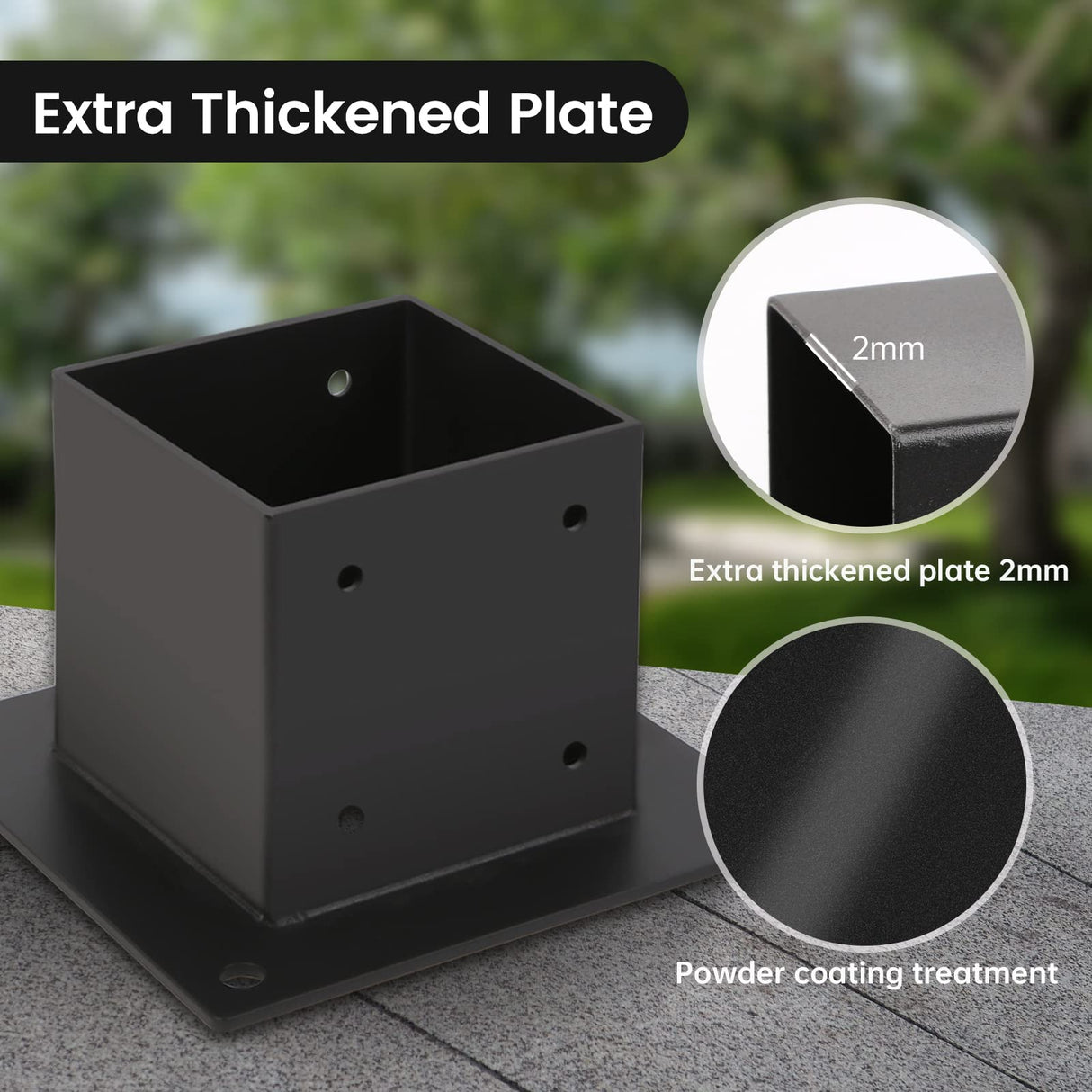 Grehitk 4×4 Post Base, Deck Post Brackets,Inner Size 3.5"x3.5" Thick Steel Fence Post Anchor Base,Heavy Duty Metal Black Powder Coated,for Supports Porch Railing Post Holders Pergola Brackets Kit Grehitk