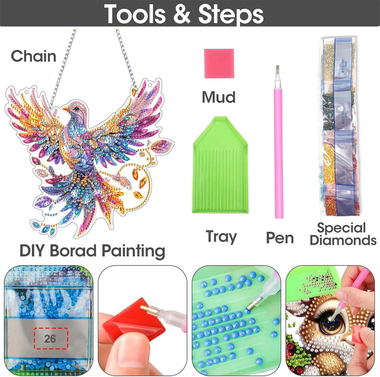 SKRYUIE Hanging Diamond Art Kits for Adults Bird, DIY Window Pendant Diamond Painting Kit Sun Catcher, Special Shaped Crystal Acrylic Double Sided, Porch Outdoor Garden Ornaments 7.486 x 7.29 Inch SKRYUIE