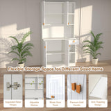 Buenhomino White Kitchen Pantry Cabinet, 71" Hutch Cabinet with Countertop & Power Outlet & Adjustable Shelves, High Gloss Wood Buffet Cabinet with Microwave Stand for Living Room, Dinning Room Buenhomino