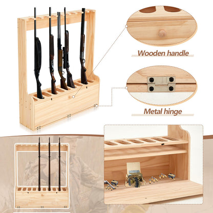 Soaoo Gun Rack with Storage Wood Gun Storage Display Rack Solid Pine Standing Gun Storage Rack Standing Rifle Rack Shotgun Storage Display Rack (10 Gun Floor Rack) - WoodArtSupply