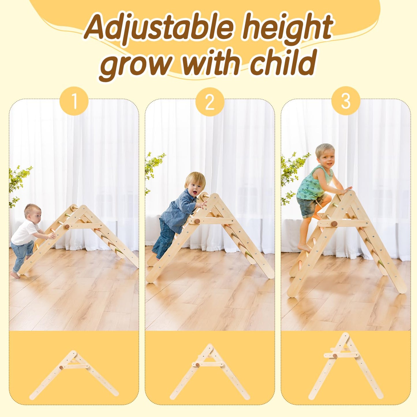 deli Pikler Triangle Set 7 in 1, Wooden Montessori Climbing Set with Arch & Ramp & Ladder, Foldable Baby Climber Indoor Playground Jungle Gyms for Toddlers