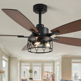 Curve Curio 52 Inch Farmhouse Ceiling Fan with Light and Remote Industrial Ceiling Fan Quiet and Reversible DC Motor Rustic Caged Chandelier Fan for Living Room Bedroom Patio Curve Curio