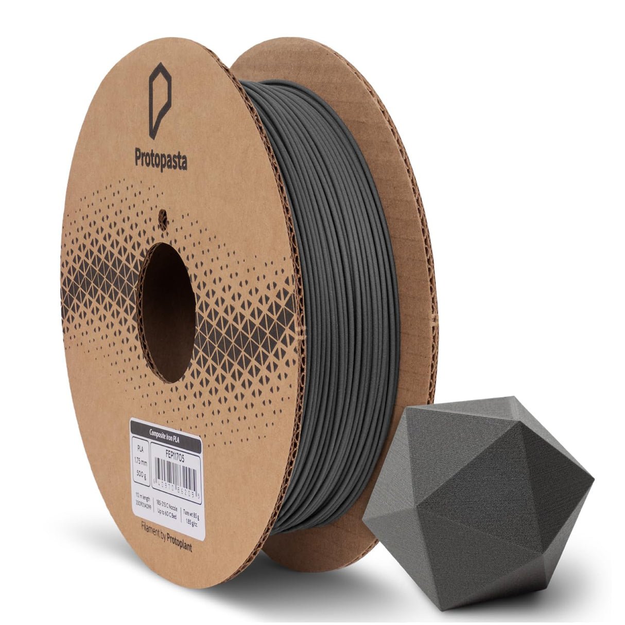 Protopasta Ferromagnetic Iron PLA 3D Printer Filament | ProtoPlant Metal-Filled PLA Plastic Printer Filament with 45% Iron | Patina Friendly Metal Composite Filament | 500g Metallic Spool Proto-Pasta