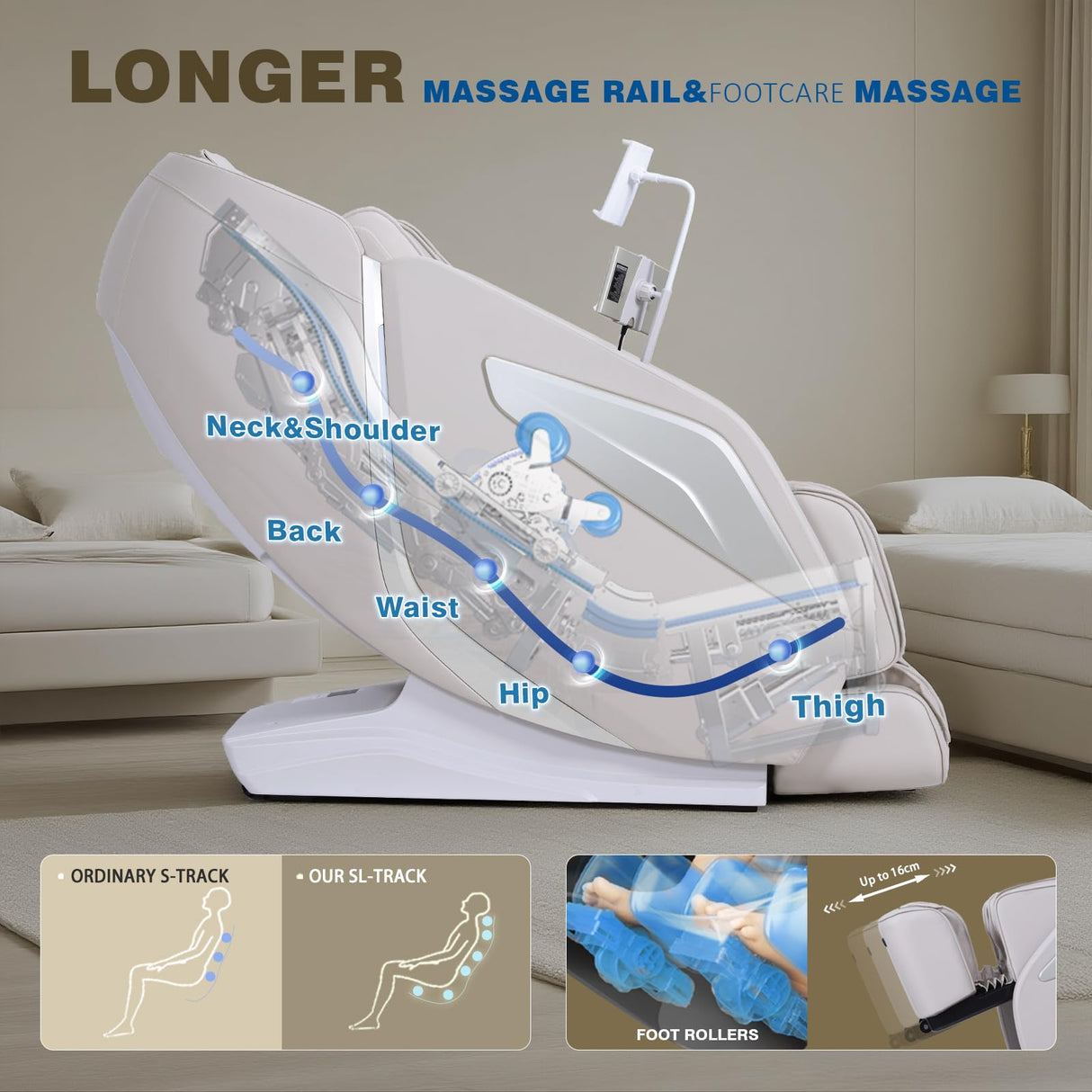 4D Full Body Zero Gravity Massage Chair with 55'' SL-Track & Body Scan - Shiatsu Massage Recliner with Heating & 40 Airbags - Voice Control, Foot Rollers, 15 Auto Modes & 9 Techniques (Beige) RlxwizRevi