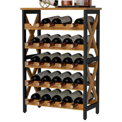 LUMAMU 25 Bottle Wine Rack Freestanding Floor Rustic Wine Holder Stand 5 Tier Wobble-Free Tall Wine Racks Wine Large Display Storage Shelf for Cellar - WoodArtSupply