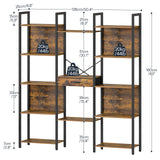 HOOBRO Triple Book Shelf, Industrial Bookshelf with Drawer, 5-Tier Bookcase with Metal Frame, Bookcase with 13 Open Display Shelves for Home Office, Living Room, Rustic Brown and Black BF160SJ01 HOOBRO