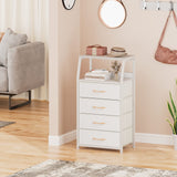 Furnulem Tall 4 Drawers Dresser, Vertical Storage Tower for Bedroom, Hallway, Entryway, Nursery, Closet Organizer, Nightstand Bedside Table Furniture, Sturdy Steel Frame, Wood Top, White Furnulem