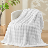 NEWCOSPLAY Throw Blanket for Couch White Super Soft Flannel Fleece 3D Bubble Lightweight Bed Blanket All Season Use (White, Throw(50"x60")) NEWCOSPLAY