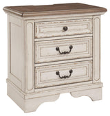 Signature Design by Ashley Realyn French Country 3 Drawer Nightstand with Electrical Outlets & USB Ports, Chipped White Signature Design by Ashley