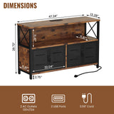 AWQM Retro Sideboard Buffet Cabinet with Power Outlet & USB Port, Industrial Wood Farmhouse Coffee Bar Cabinet with Storage, Console Table for Kitchen, Dining Room, Living Room, Hallway, or Entrance AWQM