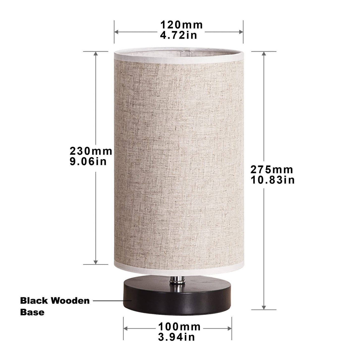 lifeholder Table Lamp, Bedside Nightstand Lamp, Simple Desk Lamp, Fabric Wooden Table Lamp for Bedroom Living Room Office Study, Cylinder Black Base - WoodArtSupply