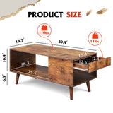 WLIVE Coffee Table for Living Room,Wood Coffee Table with Storage,Mid-Century Modern Coffee Table with Drawer,Living Room Table for Home Office,Rustic Brown WLIVE