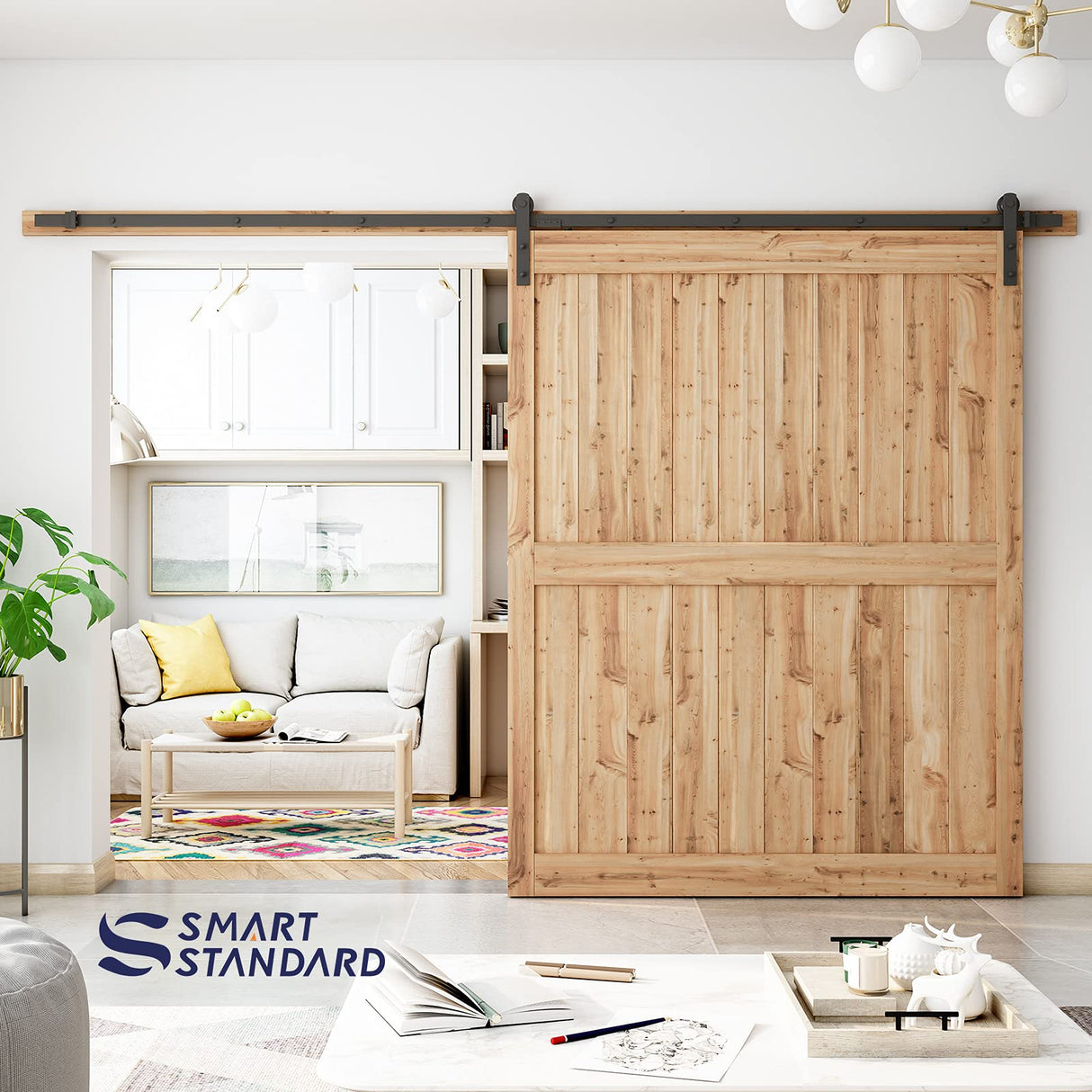SMARTSTANDARD 11ft Barn Door Hardware kit, Barn Door Track, Sliding Door Hardware kit, Smoothly and Quietly -Heavy Duty Sturdy -Easy to Install, Fit 60"-66" Wide Door Panel (I Shape Hanger) SMARTSTANDARD