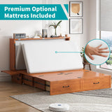 BALUS Queen Murphy Bed, Cabinet Bed with Built-in USB Ports & 2Storage Drawers, Space-Saving Modern Murphy Beds Cabinet Guest Beds with Tri-fold Mattress for Office, Easily Convertible - Cherry BALUS