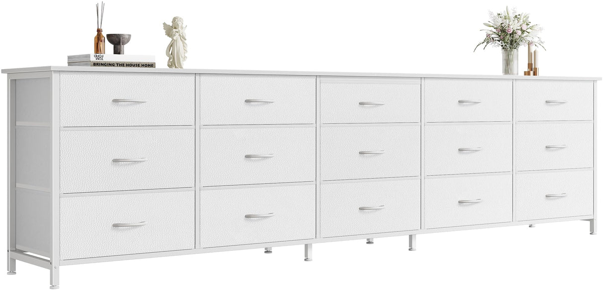 Huuger 78.7 inch Long Dresser for Bedroom, 15 Drawer Fabric Dresser for Closet, Large TV Stand for 65, 75, 85 inch TV, Wide Chest of Drawer with Storage, 78.7" W x 12.9" D x 26.7" H, White Huuger