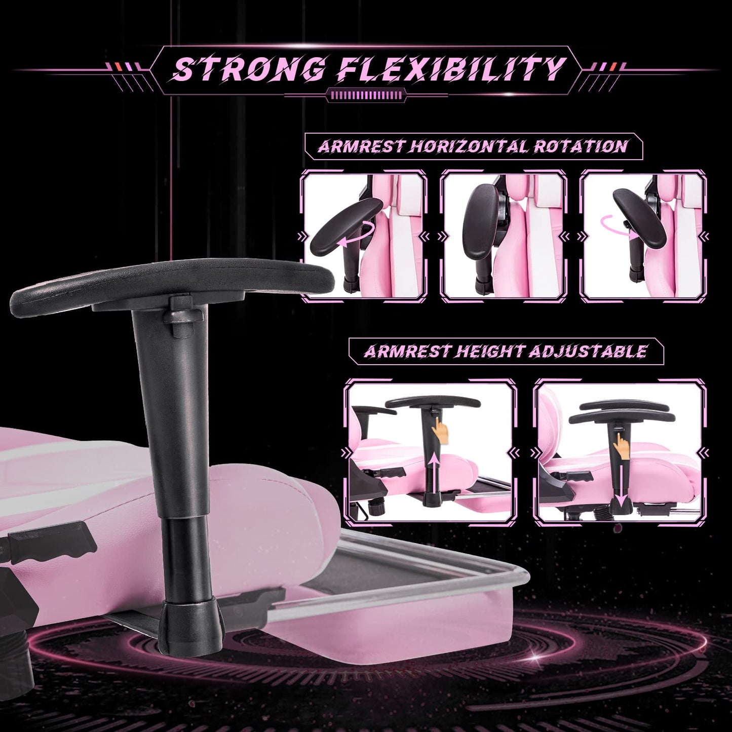 AA Products Gaming Chair Ergonomic High Back Computer Racing Chair Adjustable Office Chair with Footrest, Lumbar Support Swivel Chair - WhitePink