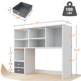 REIBII High-Capacity Desktop Bookshelf with 8 Shelves and 2 Drawers - Adjustable Desk Organizer in White REIBII