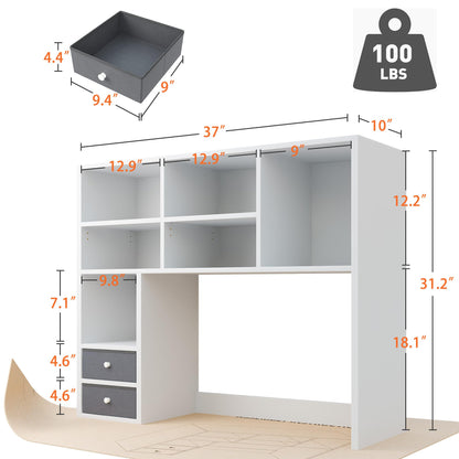 REIBII High-Capacity Desktop Bookshelf with 8 Shelves and 2 Drawers - Adjustable Desk Organizer in White - WoodArtSupply