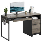 Bestier 48” Computer Desk with Drawers, Office Desk with Storage, Industrial Wood Writing Desk with File Drawer, Keyboard Tray & 2 Hooks for Home Office & Studio, Gray Bestier