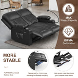 FURNIMAT Loveseat Recliner Sofa, 2 Seater Reclining Loveseat Sofa, PU Leather Recliner Loveseat Couch, Modern Recliner Chair for Living Room, with Cup Holder and 2 Cell Phone Holder, USB Ports, Black FURNIMAT