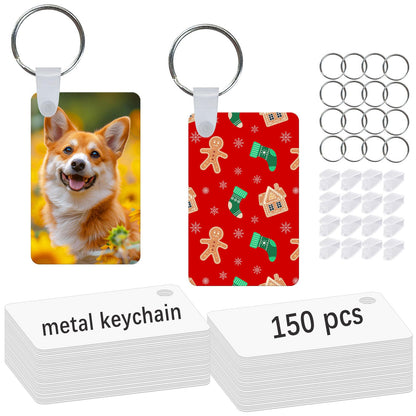 GEKIXUTP 150 Pcs Metal Sublimation Keychain Blanks Bulk，Double Sided Sublimation Blanks Keychain Heat Transfer Keychain Blanks，Sublimation Ornament Blanks