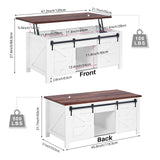 Redlife Lift Top Coffee Table, Coffee Table with Storage, 47" White Coffee Table with Lifting Top, Lifting Tabletop with Sliding Barn Door for Living Room, Office, Farmhouse Coffee Table Redlifeᅟᅠ