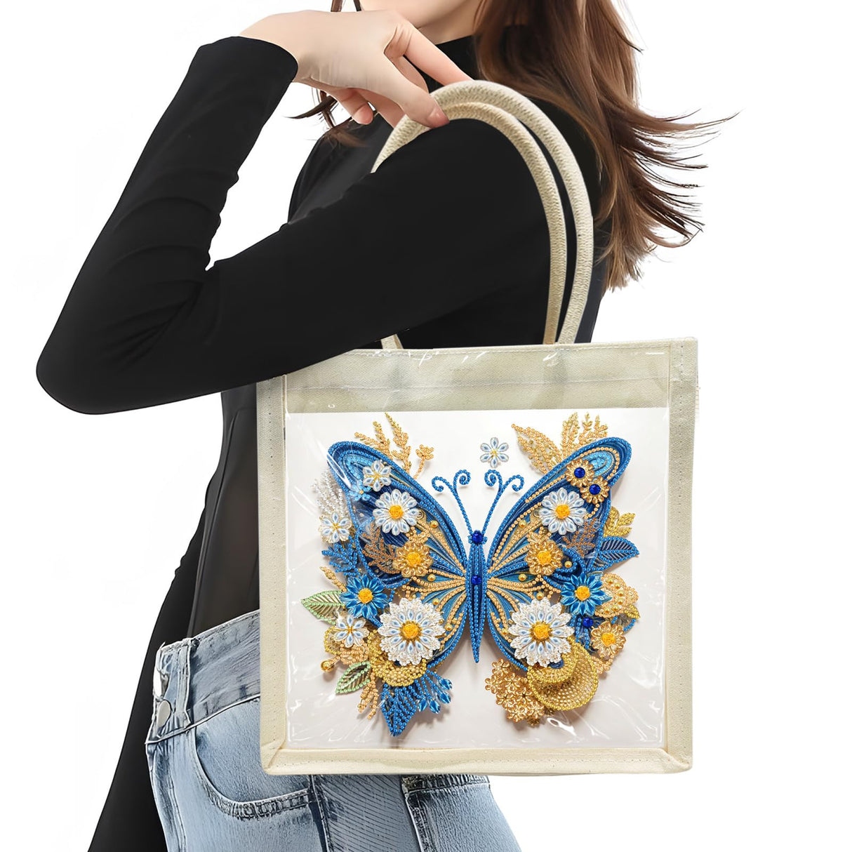 ARTopet DIY Diamond Art Painting Handbag Handmade Non-Woven Shopping Tote Bags with Replace Pattern Reusable Grocery Bag-Butterfly01 ARTopet