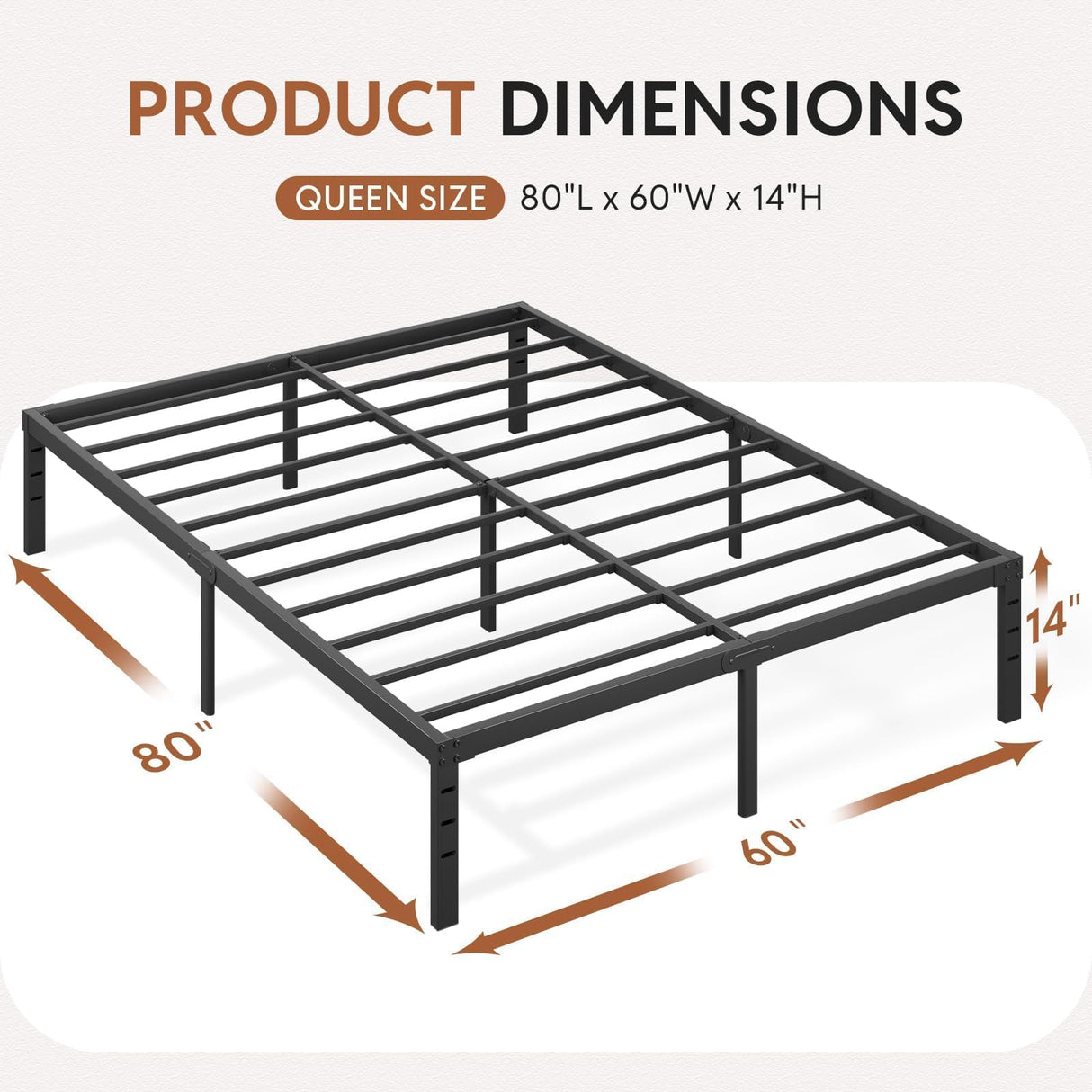 WAYES Queen Bed Frame, 14 Inch High Platform Bed Frame with Storage, Minimal Queen Size Metal Bed Frame, Heavy Duty, No Box Spring Needed, Noise-Free, Easy Assembly, Black WAYES