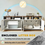 JanflyHome Double Cat Litter Box Enclosure for 2 Cats, 63" Hidden Litter Box Furniture with Outlet Power, Farmhouse Large Litter Box Cabinet TV Stand, 63 x 17.7 x 23.6 in, Antique White JanflyHome