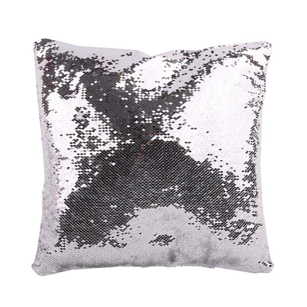 H-E 10pcs* Sublimation Blank Magic Pillow Case Throw Pillow Covers Decorative Square Mermaid Pillowcase Cushion Cover Printing Both Sides 40x40 cm (Silver) H-E