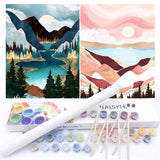 BAISITE Paint by Numbers Kit for Adults Beginners,12" Wx16 L 2 Pack Canvas for Painting Kits for Adults in Colorful Box-Sunset Lake Mountains1112 BAISITE