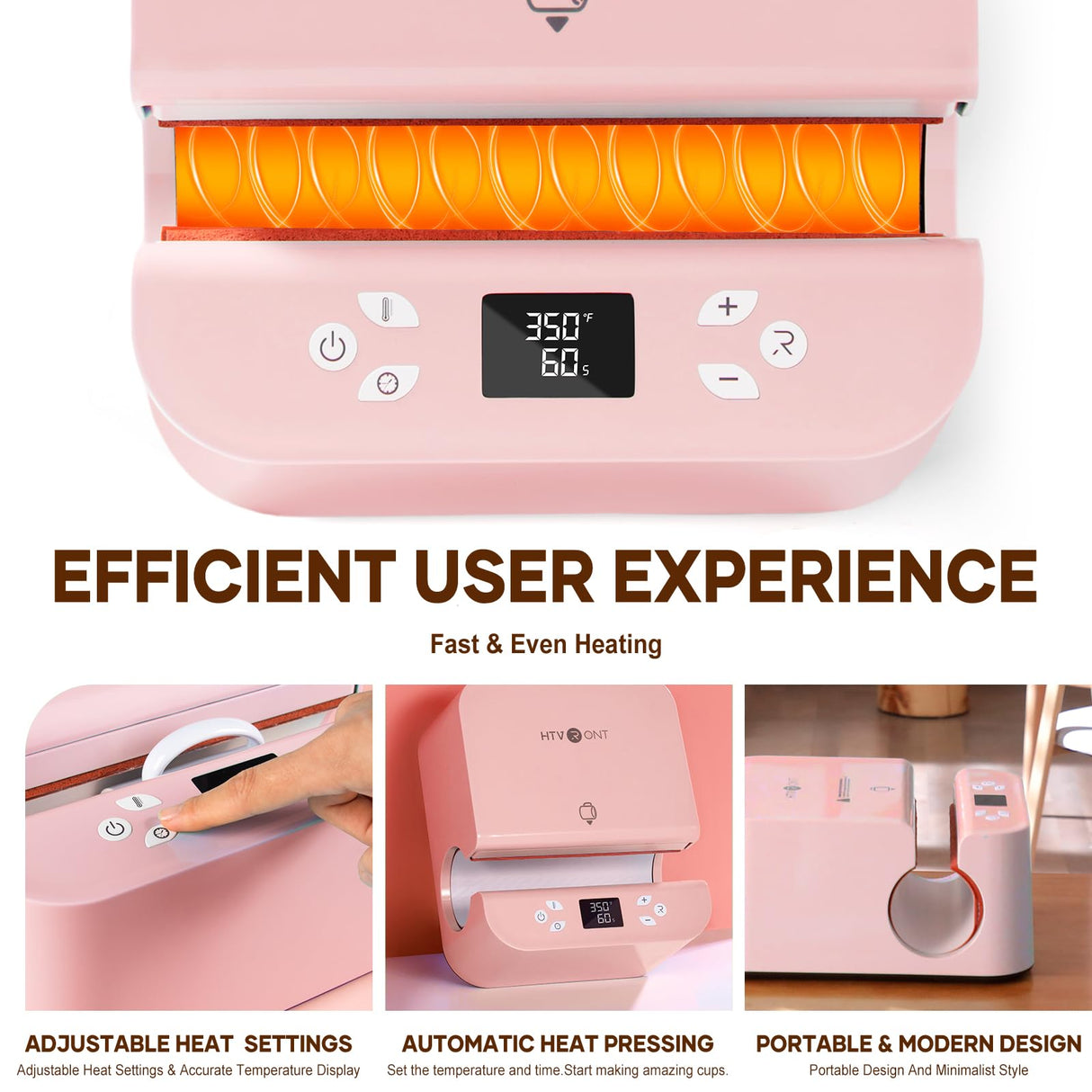 HTVRONT Auto Tumbler Heat Press Machine - Mug Heat Press Heat Up Fast & Even, Professional Tumbler Press High-Security for 2.95-3.18inch Sublimation Tumblers, Cups, Glasses and Mugs (Pink) HTVRONT