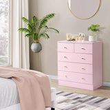 Karl home Pink 5 Drawer Dresser for Bedroom, Modern Wood Dresser Chest of Drawers, Pink Bedroom Dressers for Girls, Anti-Tipping Device, Rose Gold Metal Handle, Living Room, Entryway, Hallway, Office Karl home