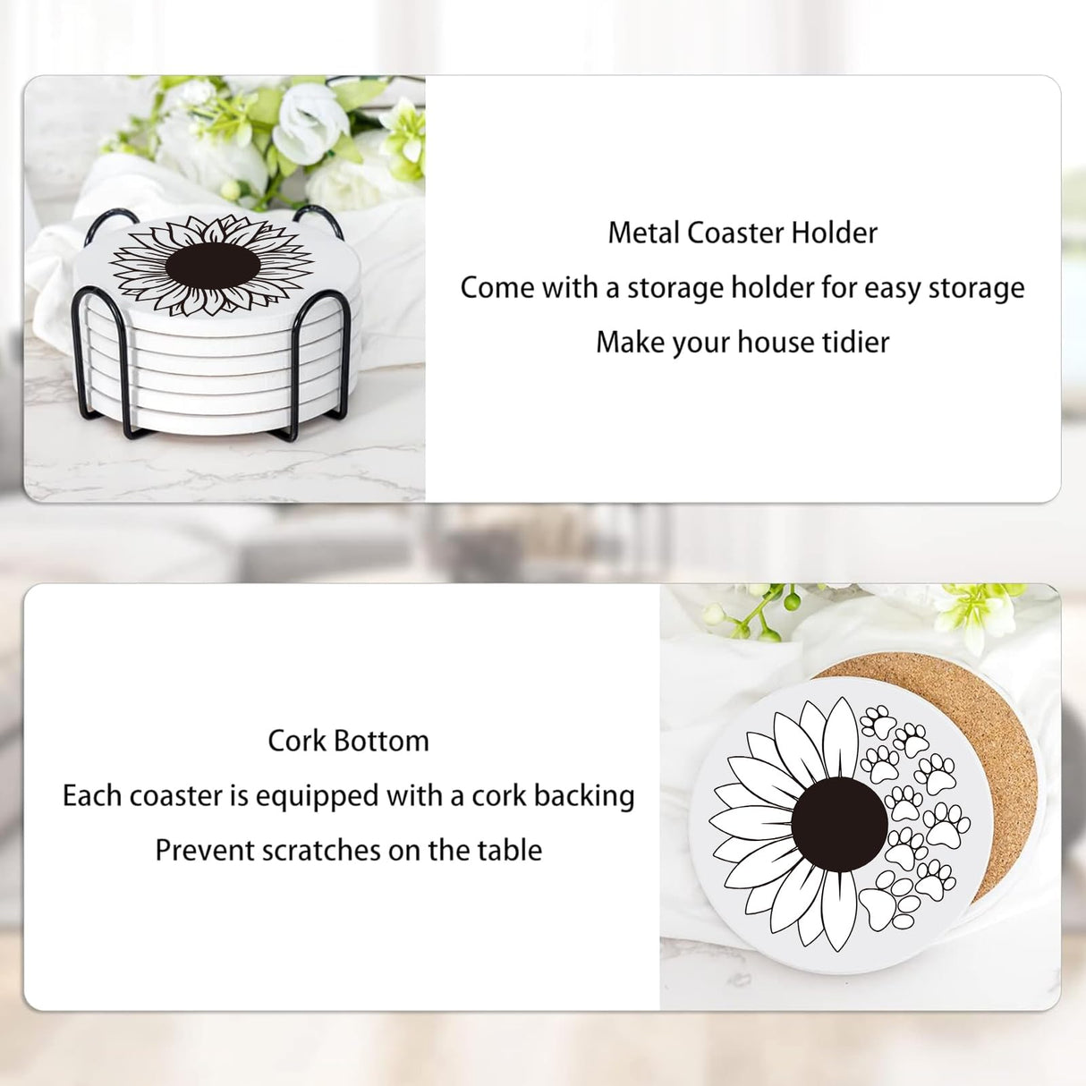 Paint Your Own Sunflower Coaster with Markers,Teens Arts and Crafts Kit,6 Absorbent Ceramic Tiles with Cork Base,DIY Painting Kit Sunflower Gifts for Women,Craft Enthusiasts All Ages,Seniors,Adults DoYoMo