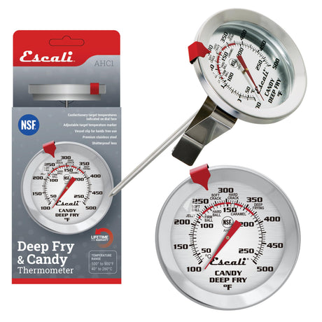 Escali AHC1 Stainless Steel Deep Frying and Candy Thermometer with Pot Clip, 5-Inch Probe with Candy Temperature Zones, NSF Certified Escali