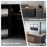 Anzhap Modern L-Shaped Reception Desk with Storage， Front Desk Reception Counter with Drawer, Storage Cabinets for Office, Lobby, Salon (European Oak+lron Gray - Left Cabinet, 102" L * 24" W * 41" H) Anzhap