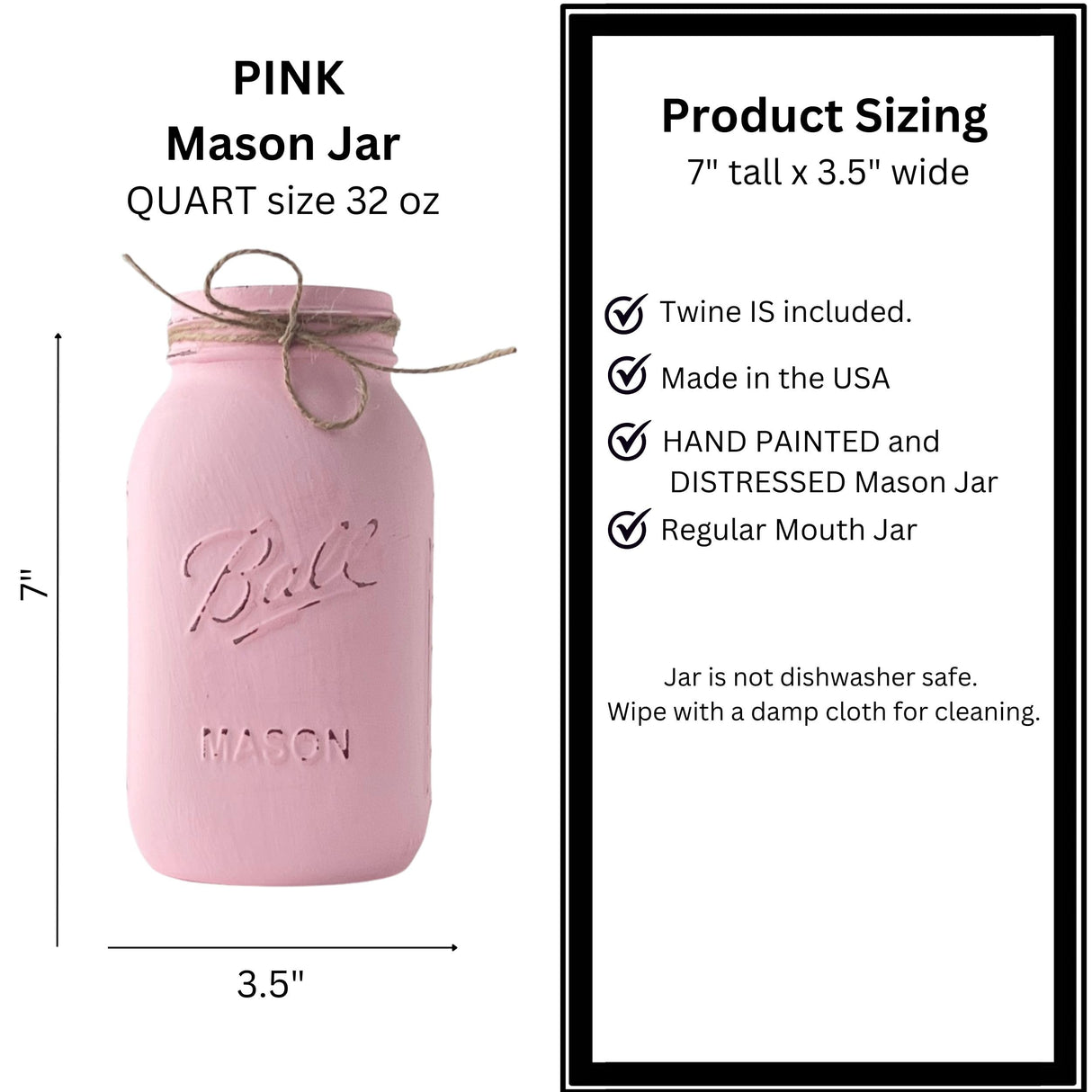 Pink Mason Jar for Centerpiece – 32 oz Painted Jar for Girl Baby Shower, First Birthday, Baptism, or Communion – Rustic Farmhouse Centerpiece for Party Decor (Pink Jar - No Flowers) Viva's Flower Shop