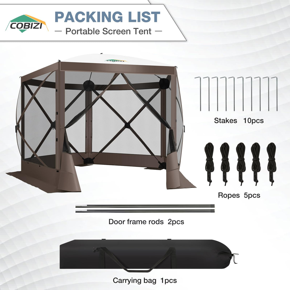 COBIZI Pop Up Gazebo Screen Tent Screen House for Camping, 10FTx10FT Screen Room with Mosquito Netting, Hub Tent Instant Screened Canopy with Carrying Bag and Ground Stakes, Brown COBIZI