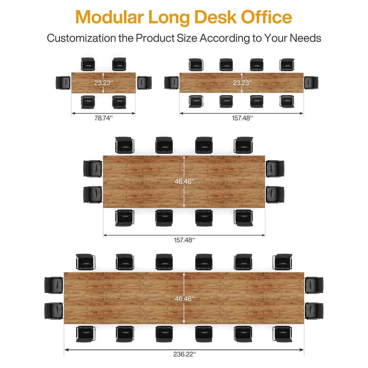 Tribesigns 13FT Conference Table, Large Rectangle Conference Room Table, Long Meeting Seminar Table Business Tables for 12-16 People (Four Tables) Tribesigns