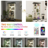 76.18" Glass Display Cabinet with LED Lights, Curio Glass Cabinet with 5 Shelves with 2 Door, Quick-Install Style Floor Standing Bookshelf File Cabinet for Home Office Kootlena