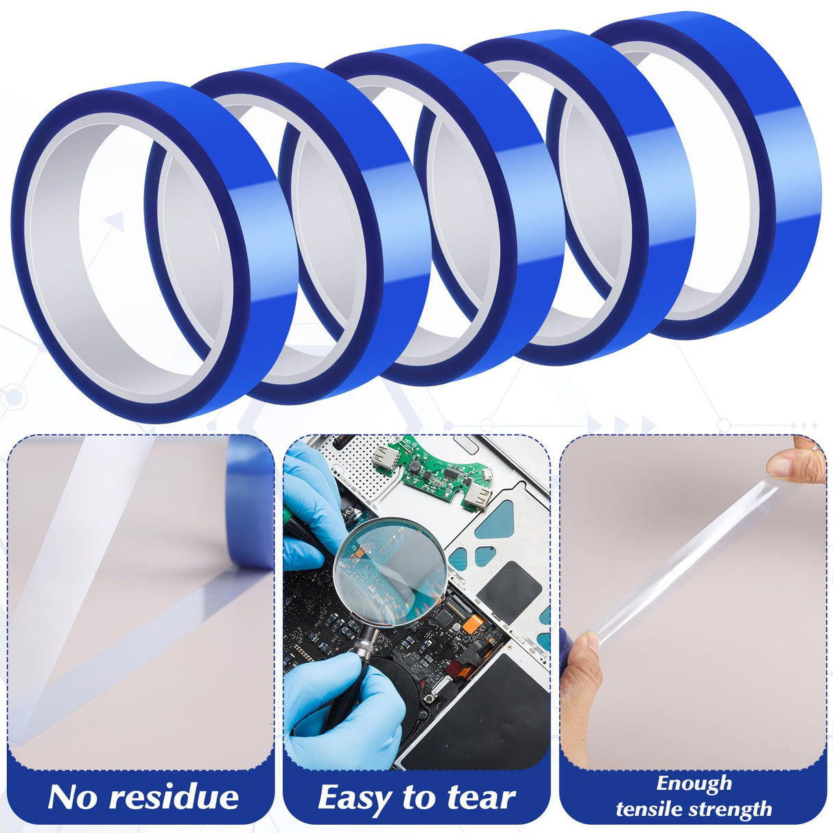 Fyguard 5 Rolls 20mm × 30m (98ft) Blue Sublimation Tape Heat Resistant Tape Sublimation Heat Transfer Tape, Heat Press Tape for Sublimation Printer Electronic Soldering, No Residue Fyguard