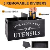 Black Farmhouse Utensil Holder for Kitchen Counter Extra Large Cooking Utensil Holder Caddy Utensils Storage Organizer for Countertop Rustic Wood Kitchen Tool Decor Utensil Crock Spatula Holder Renawe