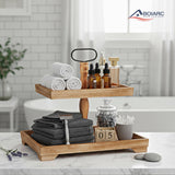 Boiarc Rustic Wooden 2 Tiered Tray Stand, Farmhouse Tiered Serving Tray Decor, Rectangle Wood Display Stands for Food Fruits Cupcake and Seasonal Festive Decorations (Brown) Boiarc