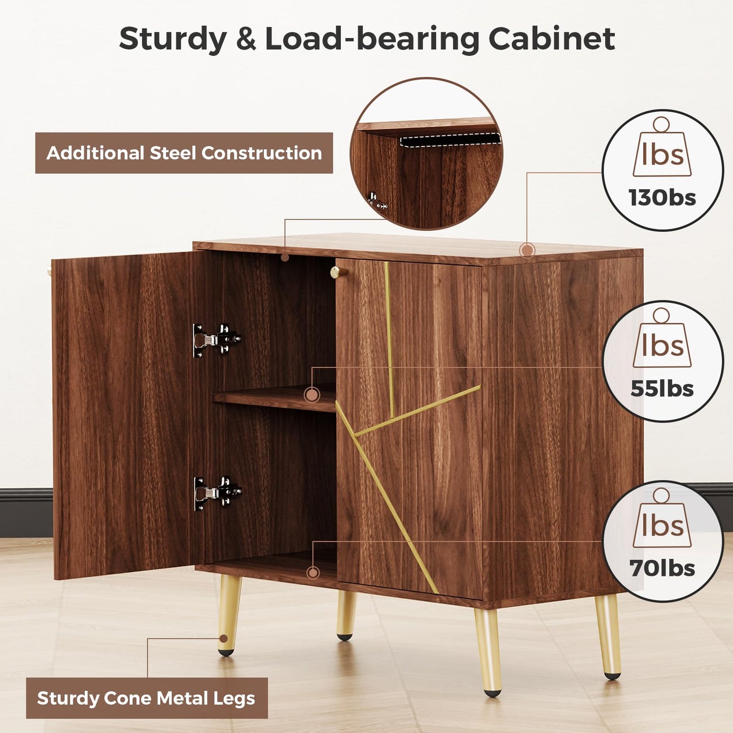 Vrullu Storage Cabinet, Free Standing Buffet Cabinet, Morden Sideboard and Buffet Storage, Wood Accent Cabinet for Living Room, Hallway, Entryway (1, Brown)