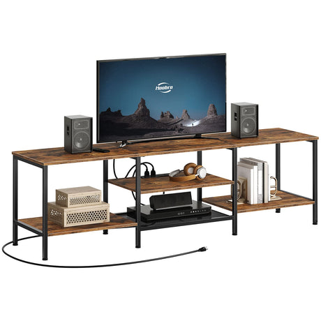HOOBRO TV Stand with Power Outlets to 75 Inches, TV Console Table with Open Storage Shelves Cabinet, Industrial Media Entertainment Center for Living Room Bedroom, Rustic Brown and Black BF80DS01 HOOBRO