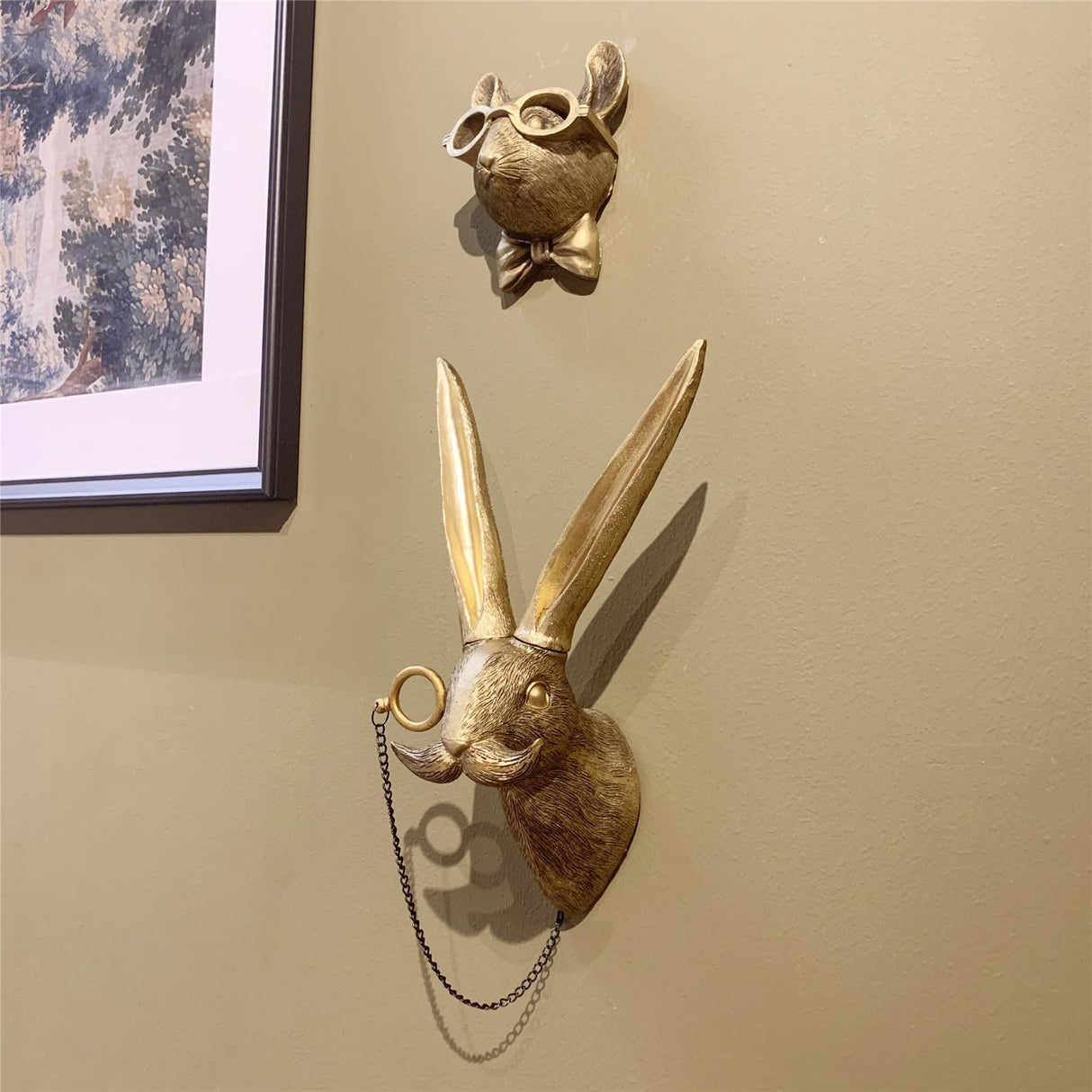 GUASDIE Animal Heads Wall Decor, Faux Deer Head Mount, Animal Sculptures Wall Decor, Resin Animal Head Wall Hanging Decoration for Living Room Bedroom Kitchen Gift,Rabbit GUASDIE