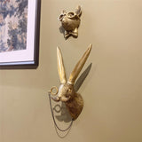 GUASDIE Animal Heads Wall Decor, Faux Deer Head Mount, Animal Sculptures Wall Decor, Resin Animal Head Wall Hanging Decoration for Living Room Bedroom Kitchen Gift,Rabbit GUASDIE