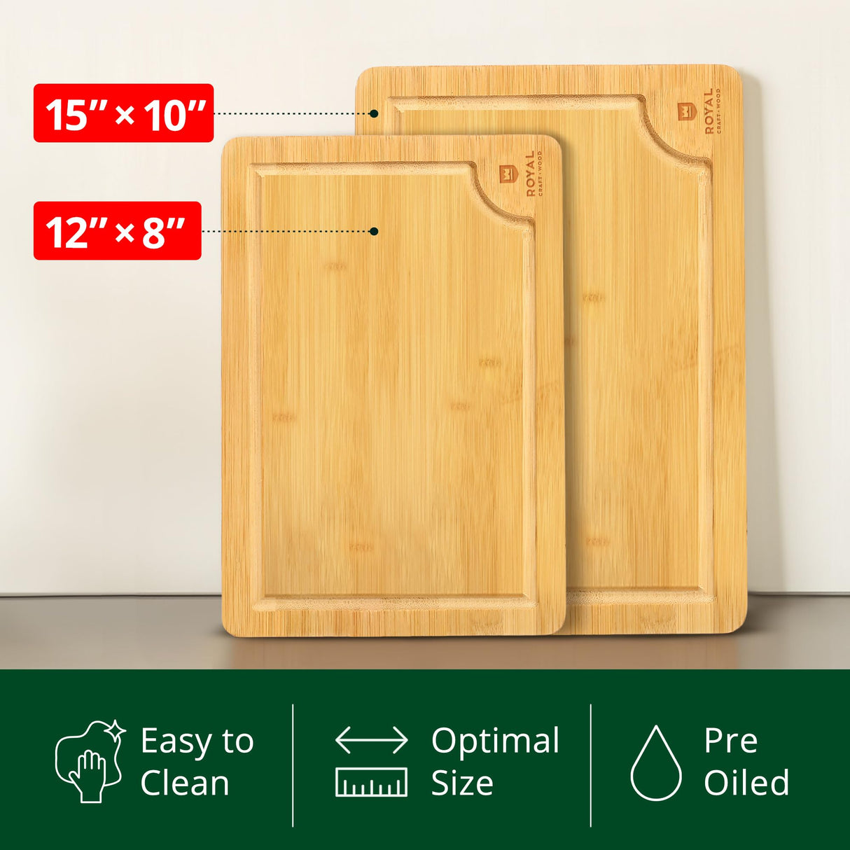 ROYAL CRAFT WOOD Wooden Serving Boards for Kitchen Meal & Cutting-Bamboo Cutting Board Set with Juice Groove Side Handles - Charcuterie & Chopping Butcher Block for Meat-Kitchen Gadgets Gift(2 Pcs) ROYAL CRAFT WOOD