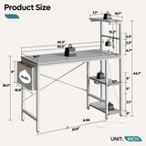 Bestier Gaming Desk with Power Outlets, 44 Inch Led Gamer Desk with 4 Tiers Reversible Shelves, PC Gaming Table with Headset Hook & Side Storage Bag for Bedroom (Grey 3D Carbon Fiber) Bestier